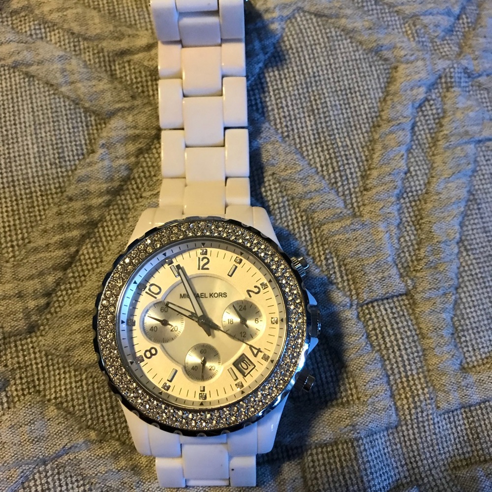 Michael kora white ceramic watch with crystals